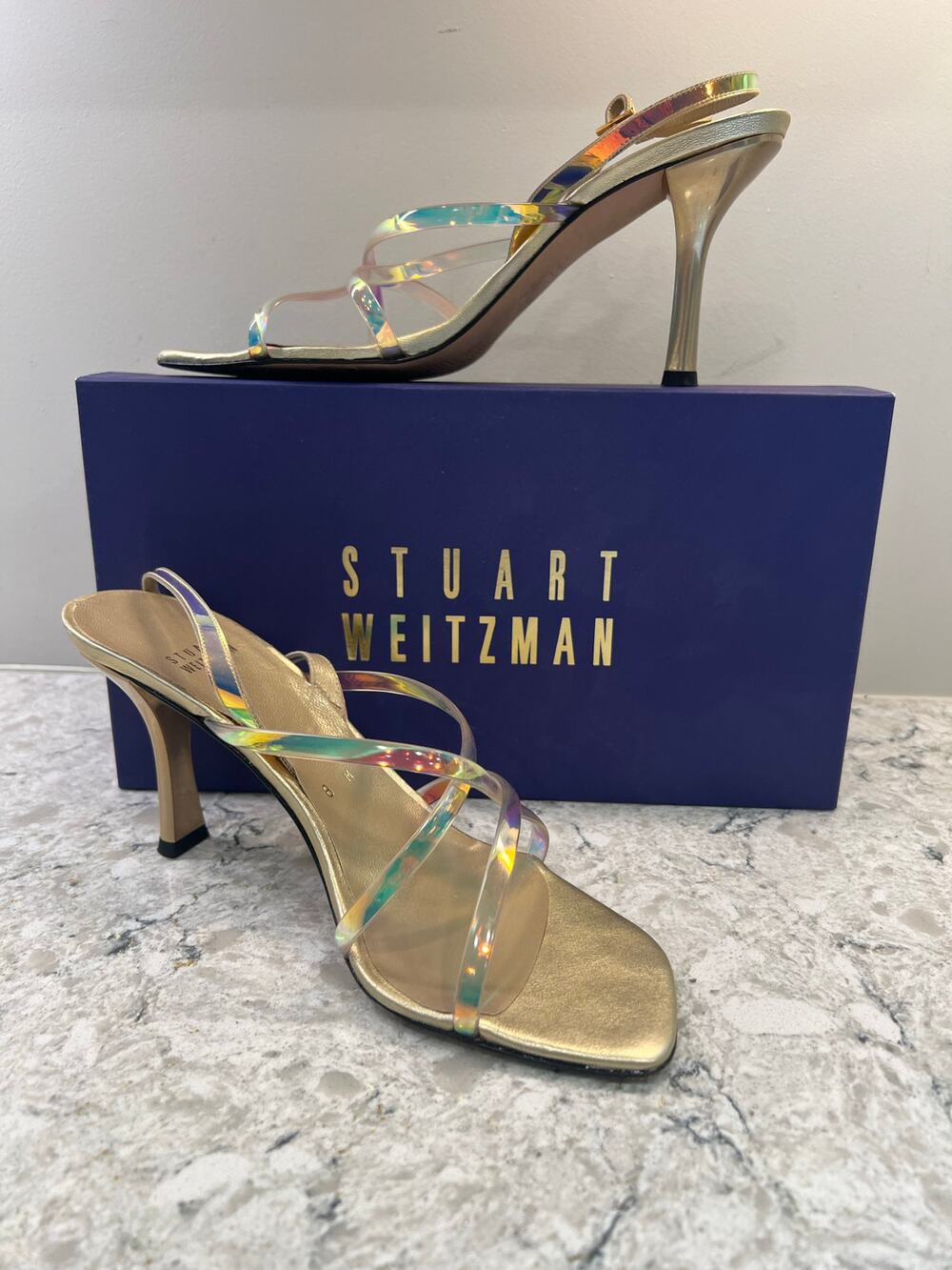 Stuart Weitzman Quiver Mystic Banding Strappy High Heels Cocktail Size 8 JL
